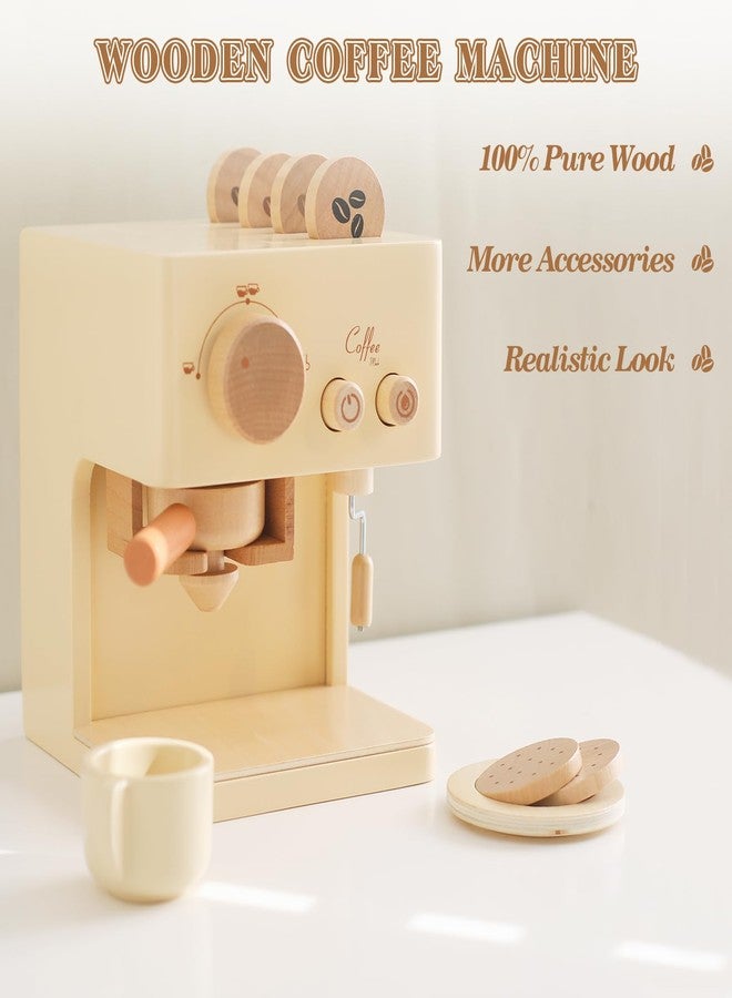ibwaae صانعة قهوة أطفال إبواء 10 قطع مجموعة ألعاب صانعة القهوة مجموعة مطبخ خشبية ألعاب ملحقات مطبخ للأطفال الصغار، ألعاب تمثيل الطعام للبنات والأولاد - Image 3